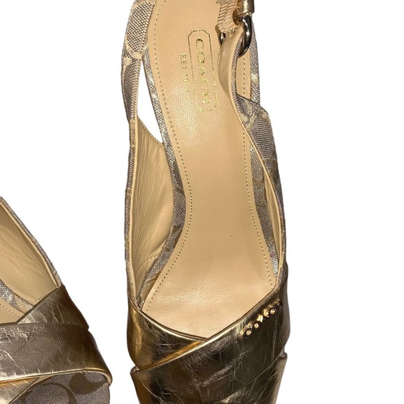 Coach - Jessy gold and cork wedges Slingback style, size9 - Picture 2 of 14